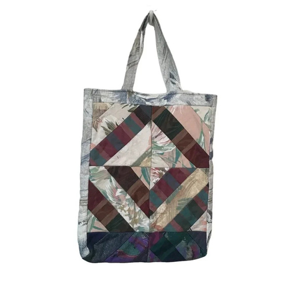 Vintage Handmade Quilted Floral Abstract Patchwork Shoulder Tote Bag - Picture 1 of 10